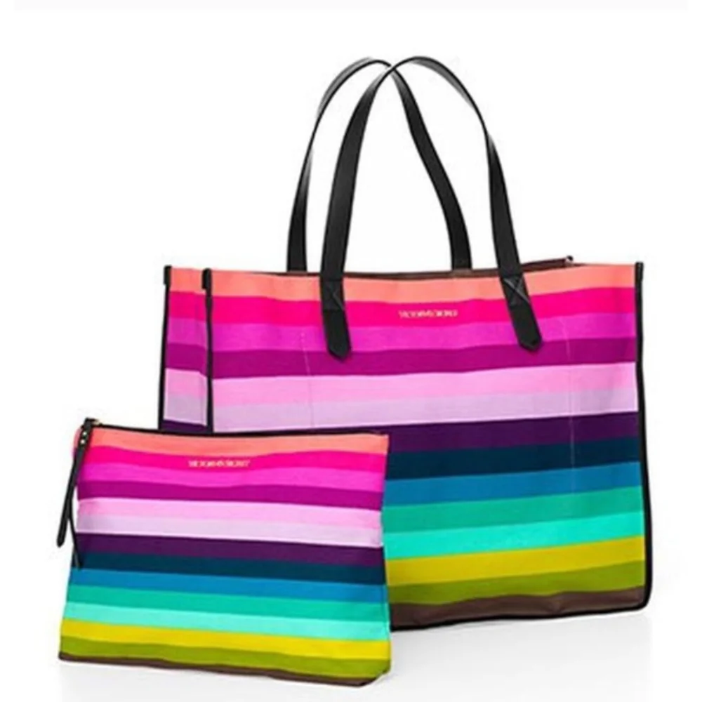 Victoria's Secret beach summer Oversized Shoulder Tote Bright Striped Bag new